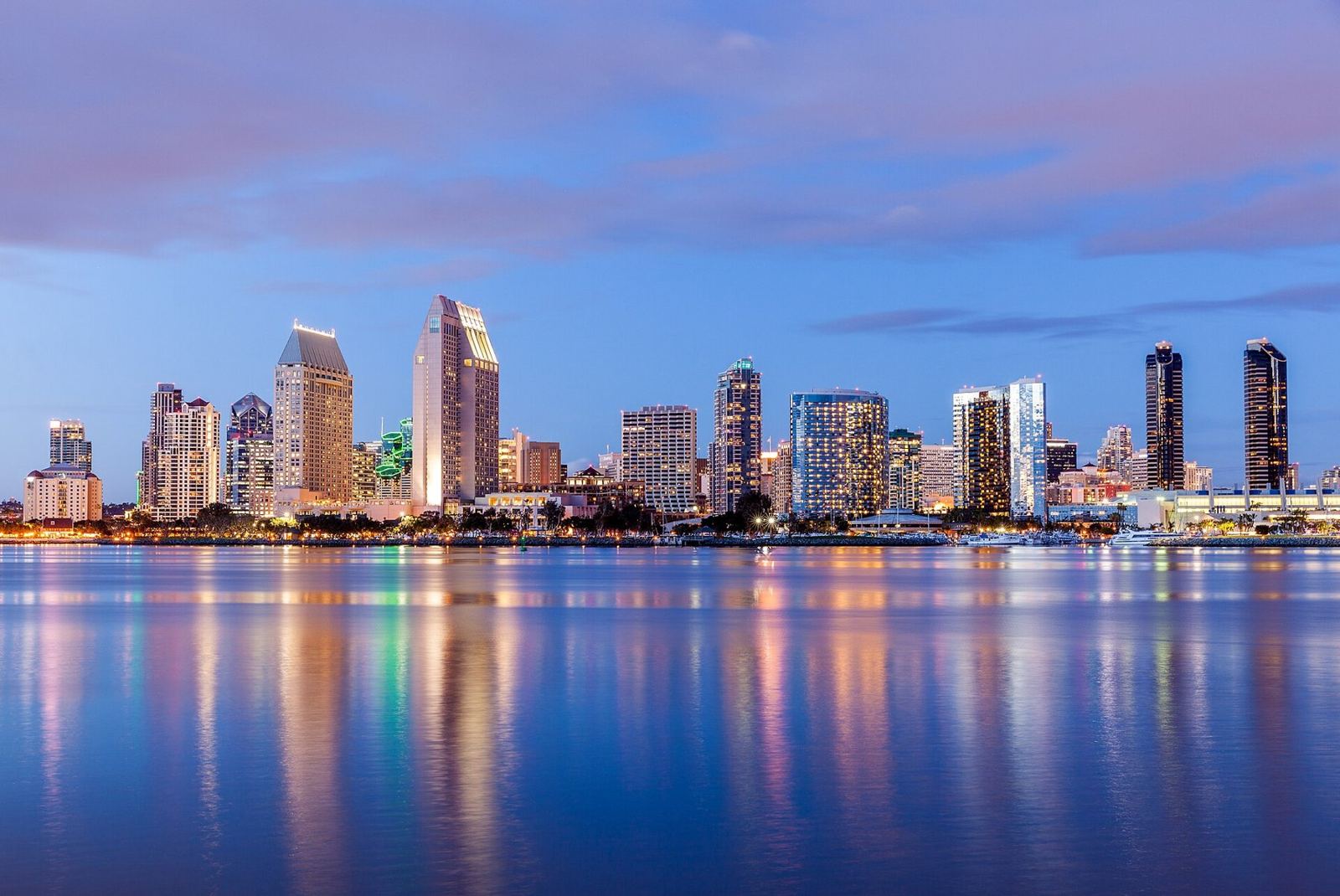 Downtown San Diego at dusk from Coronado